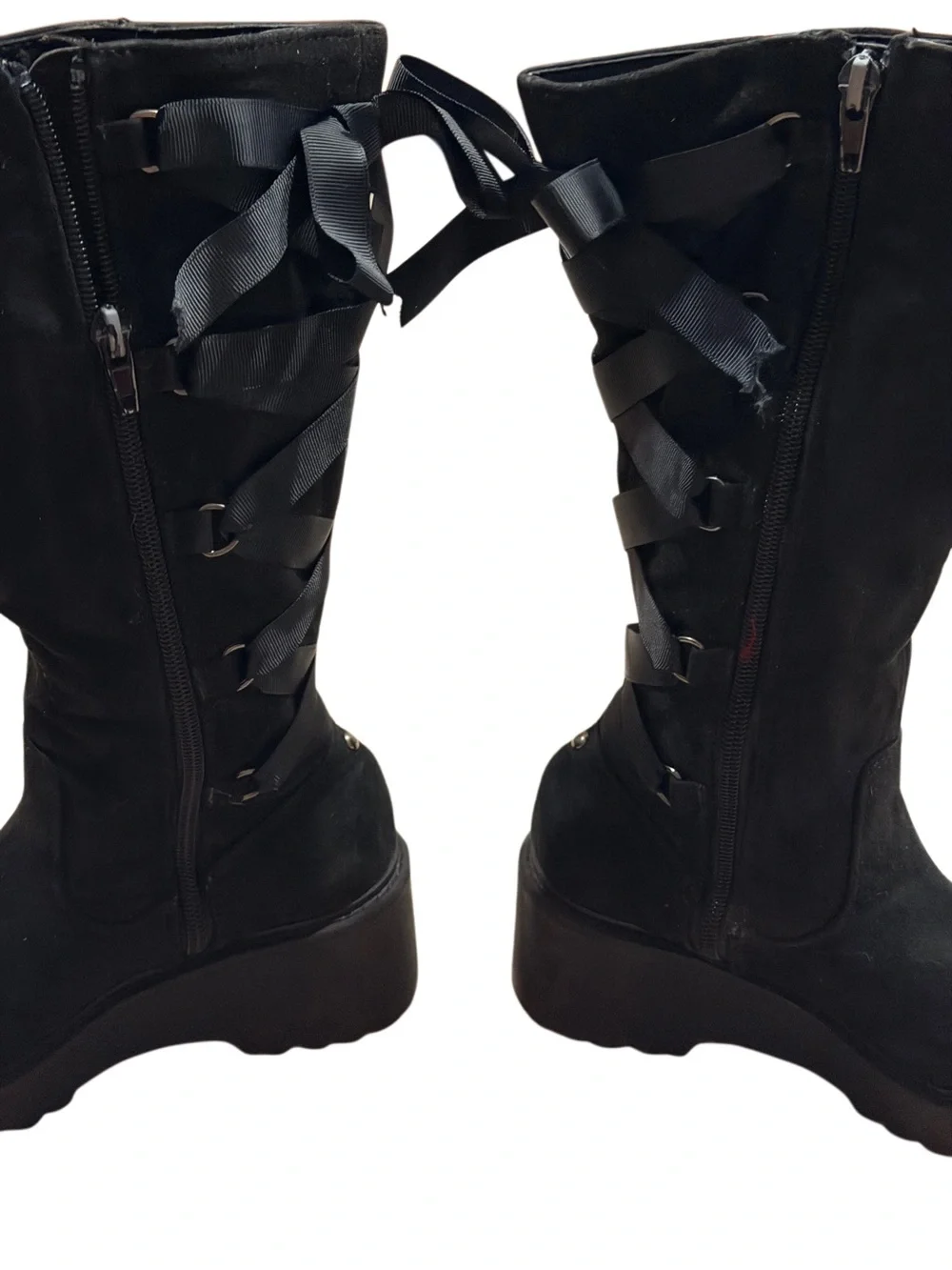 DV by Dolce Vita Franka 1 Black Tall Ribbon Lace Wedge Boots